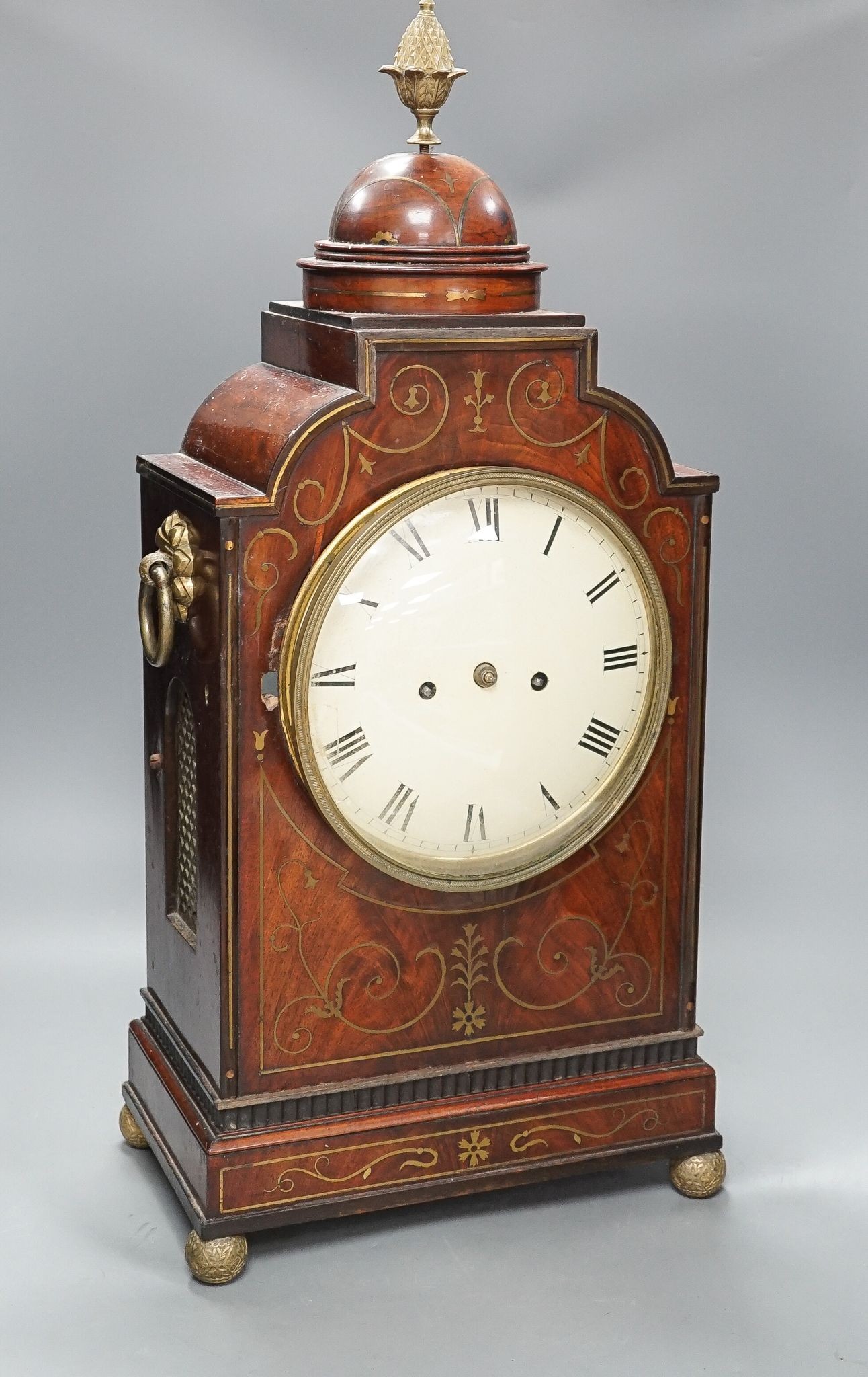 A late George III mahogany bracket clock with brass inlay, 65cm